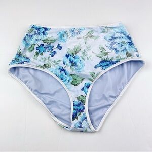 Aerie High Waisted Full Coverage Bikini Bottom Blue Floral Size M NWT